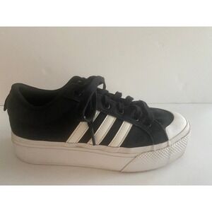 Adidas Platform Sneakers Black White Canvas Lace Up Women US 7.5